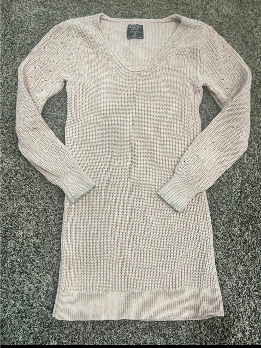 Vintage Y2K Abercrombie & Fitch Dusty Pink V-Neck Ribbed Sweater Dress Medium